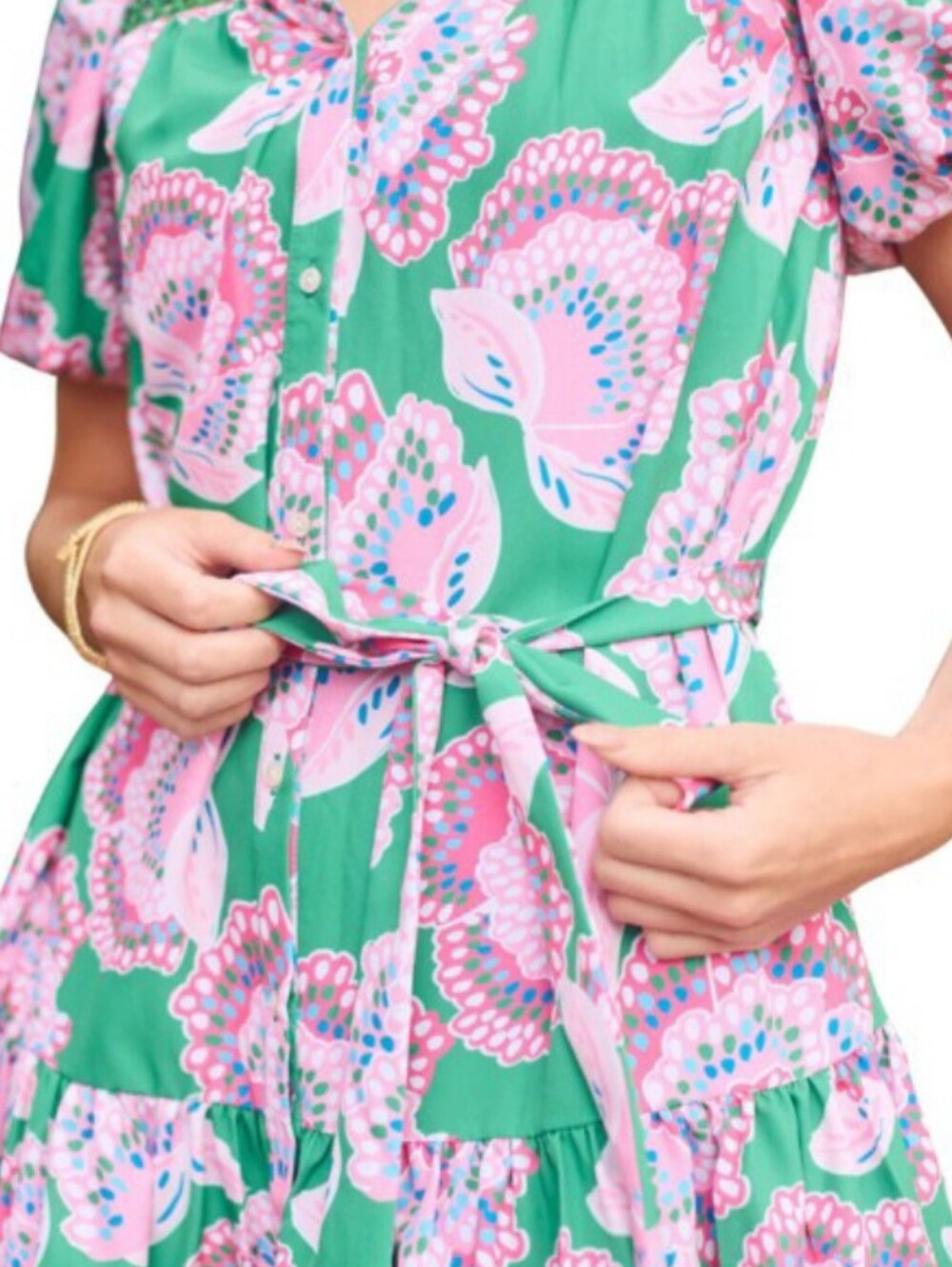 Mary Square Addison Bubble Sleeve Dress Lattice Trim - Picture 6 of 11
